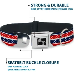 Dog Bone Seatbelt Buckle Collar - Americana Stripe w/Mini Stars Blue/Red/White