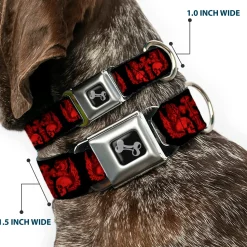 Dog Bone Seatbelt Buckle Collar - BD Skulls w/Wings Black/Red