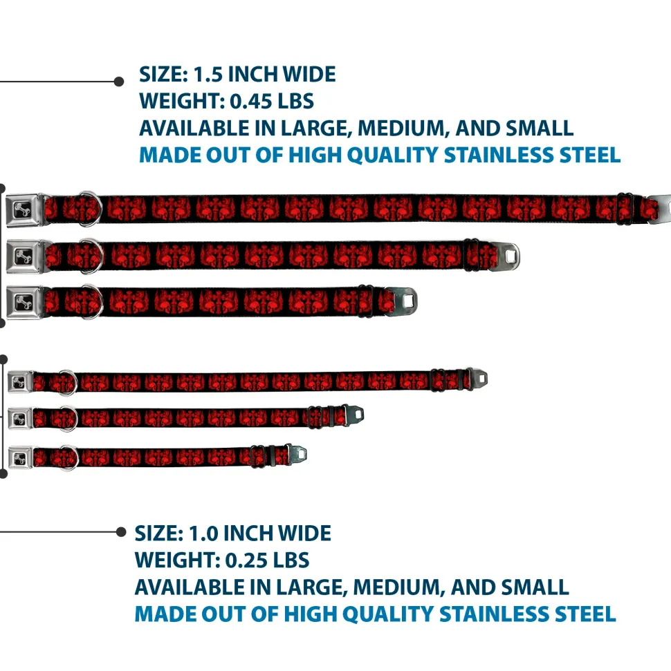 Dog Bone Seatbelt Buckle Collar - BD Skulls w/Wings Black/Red