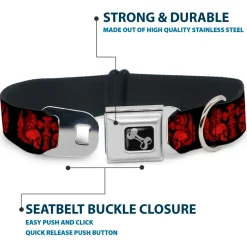 Dog Bone Seatbelt Buckle Collar - BD Skulls w/Wings Black/Red