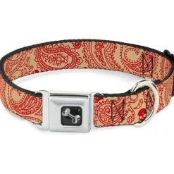 Dog Bone Seatbelt Buckle Collar - Bandana/Skulls Gold/Scarlet Red