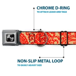 Dog Bone Seatbelt Buckle Collar - Bandana/Skulls Gold/Scarlet Red