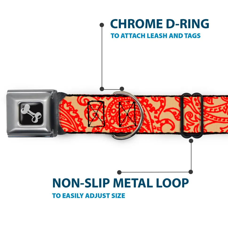 Dog Bone Seatbelt Buckle Collar - Bandana/Skulls Gold/Scarlet Red