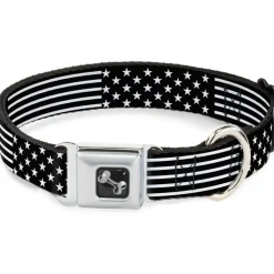 Dog Bone Seatbelt Buckle Collar - Americana Stars & Stripes2 Black/White