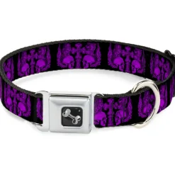 Dog Bone Seatbelt Buckle Collar - BD Skulls w/Wings Black/Purple