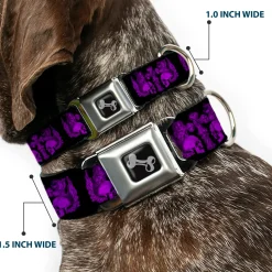 Dog Bone Seatbelt Buckle Collar - BD Skulls w/Wings Black/Purple