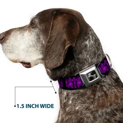 Dog Bone Seatbelt Buckle Collar - BD Skulls w/Wings Black/Purple