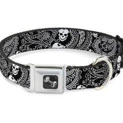 Dog Bone Seatbelt Buckle Collar - Bandana/Skulls Black/White
