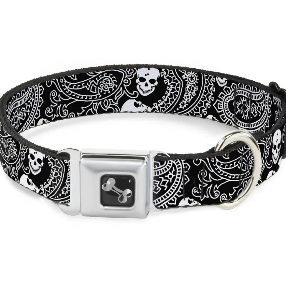 Dog Bone Seatbelt Buckle Collar - Bandana/Skulls Black/White