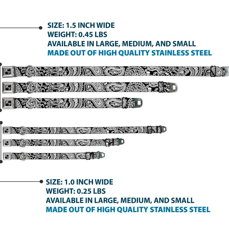 Dog Bone Seatbelt Buckle Collar - Bandana/Skulls Black/White