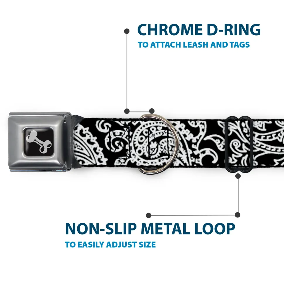 Dog Bone Seatbelt Buckle Collar - Bandana/Skulls Black/White