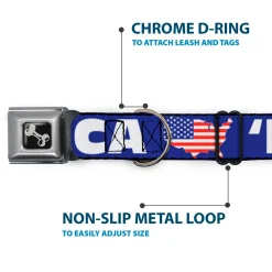 Dog Bone Seatbelt Buckle Collar - 'MERICA/USA Silhouette Blue/White/US Flag