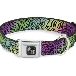 Dog Bone Seatbelt Buckle Collar - Animal Skins Rainbow/Black
