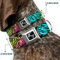 Dog Bone Seatbelt Buckle Collar - Animal Skins Rainbow/Black