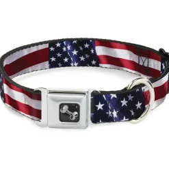 Dog Bone Seatbelt Buckle Collar - American Flag Vivid CLOSE-UP
