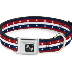 Dog Bone Seatbelt Buckle Collar - Americana Stripe w/Stars Blue/Red/White