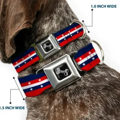 Dog Bone Seatbelt Buckle Collar - Americana Stripe w/Stars Blue/Red/White