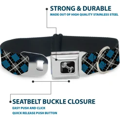 Dog Bone Seatbelt Buckle Collar - Argyle Black/Gray/Turquoise