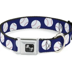 Dog Bone Seatbelt Buckle Collar - Baseballs Scattered Blue