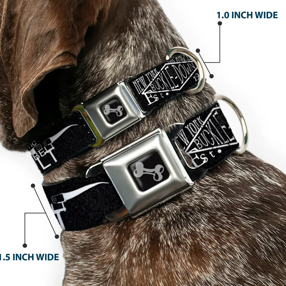 Dog Bone Seatbelt Buckle Collar - BD AUTHENTIC SEATBELT BELT NY-LA Black/White