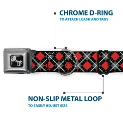 Dog Bone Seatbelt Buckle Collar - Argyle Black/Gray/Red