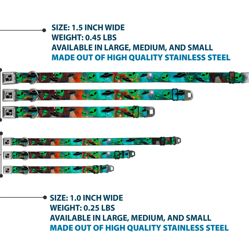 Dog Bone Seatbelt Buckle Collar - Aliens & UFO's Galaxy/Green/Black/White