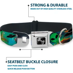 Dog Bone Seatbelt Buckle Collar - Aliens & UFO's Galaxy/Green/Black/White