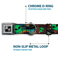 Dog Bone Seatbelt Buckle Collar - Aliens & UFO's Galaxy/Green/Black/White