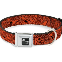 Dog Bone Seatbelt Buckle Collar - Bandana/Skulls Orange/Black