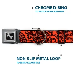 Dog Bone Seatbelt Buckle Collar - Bandana/Skulls Orange/Black