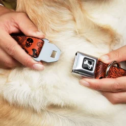 Dog Bone Seatbelt Buckle Collar - Bandana/Skulls Orange/Black