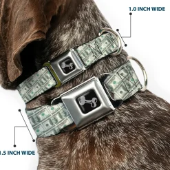 Dog Bone Seatbelt Buckle Collar - 100 Dollar Bill Old Series 2006 Repeat