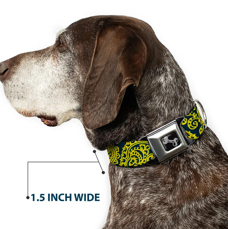 Dog Bone Seatbelt Buckle Collar - Bandana/Skulls Green/Gold