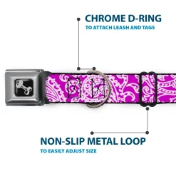 Dog Bone Seatbelt Buckle Collar - Bandana/Skulls Purple/White