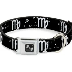 Dog Bone Seatbelt Buckle Collar - Zodiac Virgo Symbol/Constellations Black/White