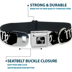 Dog Bone Seatbelt Buckle Collar - Zodiac Virgo Symbol/Constellations Black/White