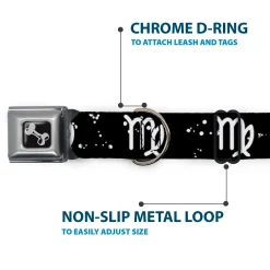 Dog Bone Seatbelt Buckle Collar - Zodiac Virgo Symbol/Constellations Black/White