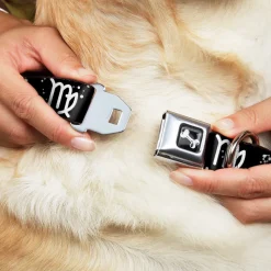 Dog Bone Seatbelt Buckle Collar - Zodiac Virgo Symbol/Constellations Black/White
