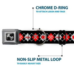 Dog Bone Seatbelt Buckle Collar - BD Argyle Black/Red/Gray