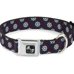 Dog Bone Seatbelt Buckle Collar - Anchor3/Helm Monogram Navy/Red/Cream
