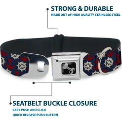 Dog Bone Seatbelt Buckle Collar - Anchor3/Helm Monogram Navy/Red/Cream