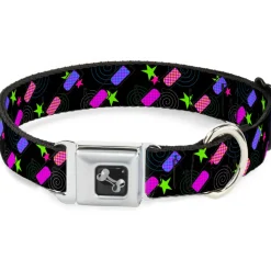 Dog Bone Seatbelt Buckle Collar - 3-D Glasses w/Stars Multi Color