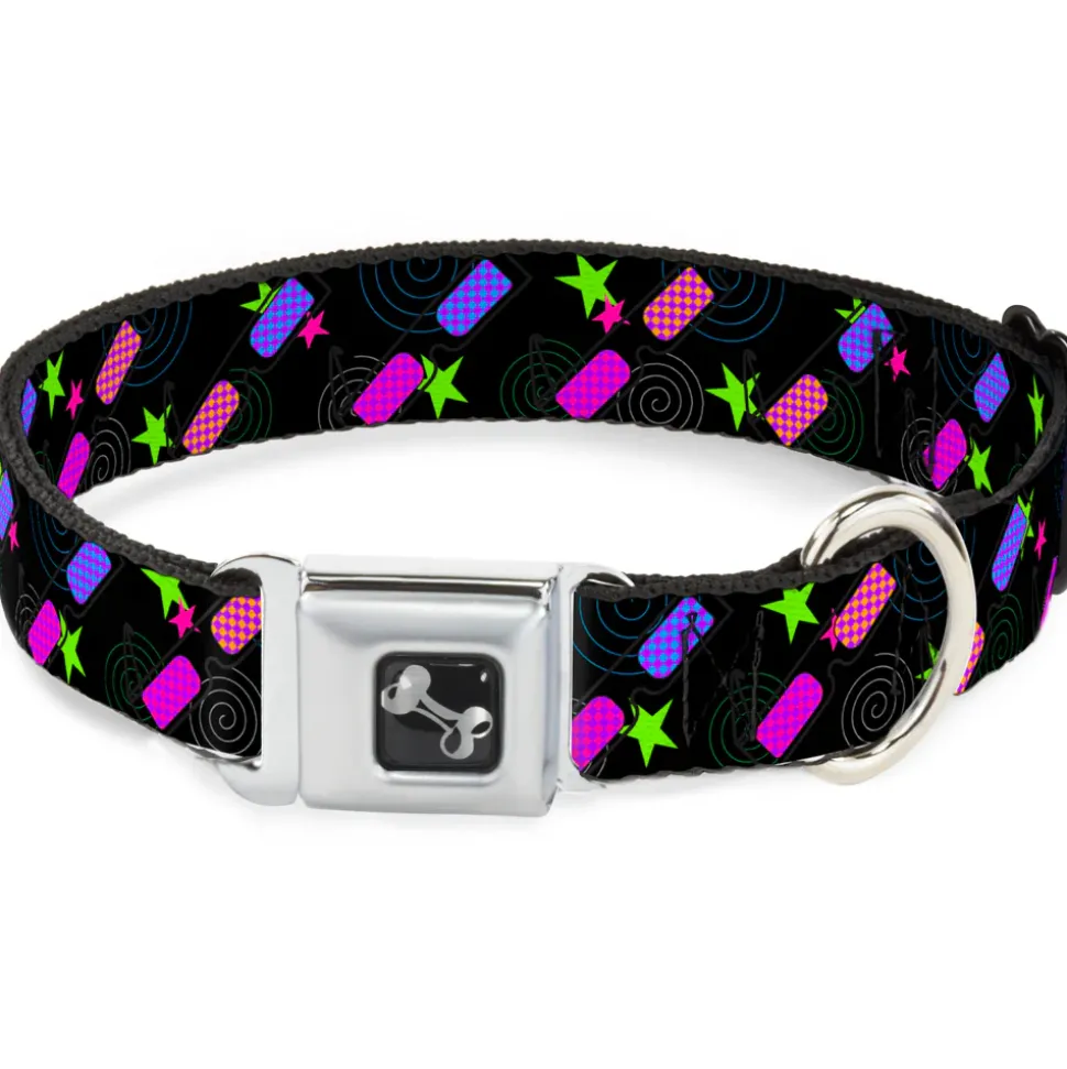 Dog Bone Seatbelt Buckle Collar - 3-D Glasses w/Stars Multi Color