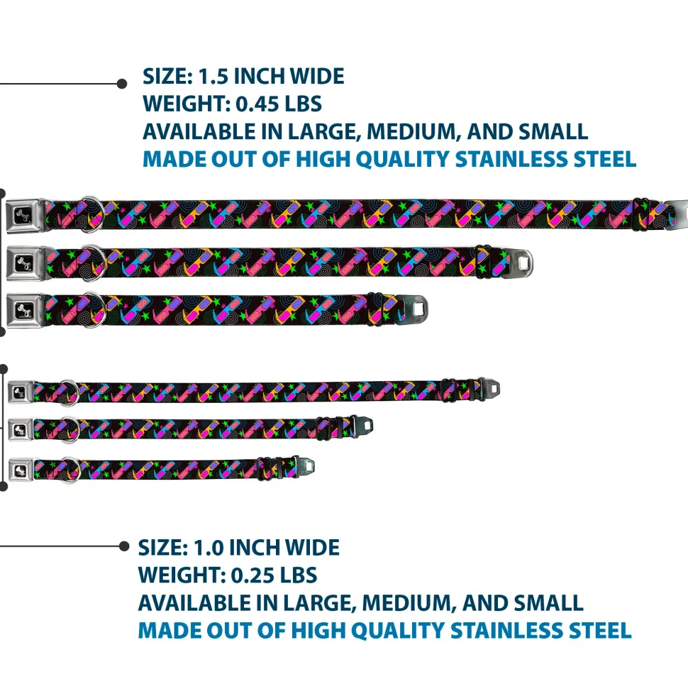 Dog Bone Seatbelt Buckle Collar - 3-D Glasses w/Stars Multi Color