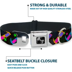 Dog Bone Seatbelt Buckle Collar - 3-D Glasses w/Stars Multi Color
