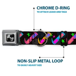 Dog Bone Seatbelt Buckle Collar - 3-D Glasses w/Stars Multi Color