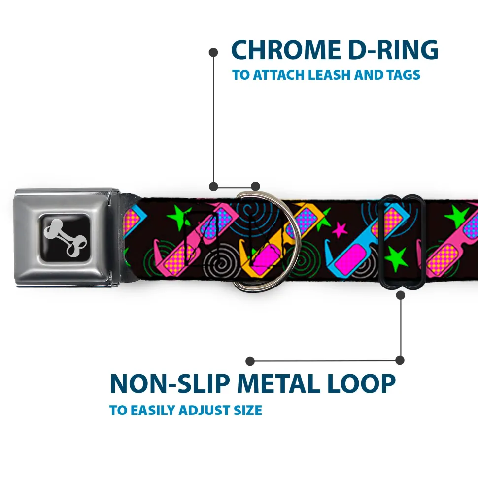 Dog Bone Seatbelt Buckle Collar - 3-D Glasses w/Stars Multi Color