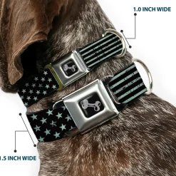 Dog Bone Seatbelt Buckle Collar - Americana Stars & Stripes2 Weathered Black/Gray