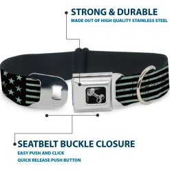 Dog Bone Seatbelt Buckle Collar - Americana Stars & Stripes2 Weathered Black/Gray