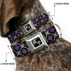 Dog Bone Seatbelt Buckle Collar - Argyle Black/Gray/Purple